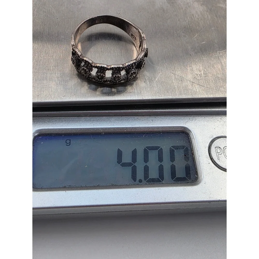 Vintage 925 Sterling Silver Marcasite Filigree Scalloped Band Ring Size 8.5